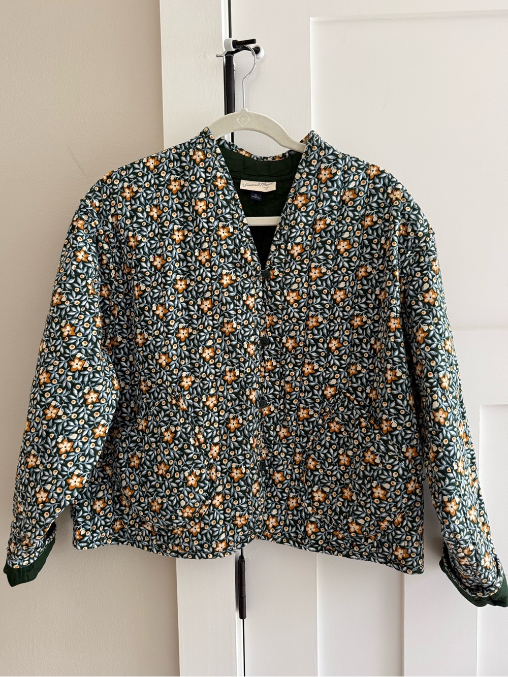 Universal Thread Fall Floral Forest Green Quilted Cropped Boxy Jacket Cotton XL